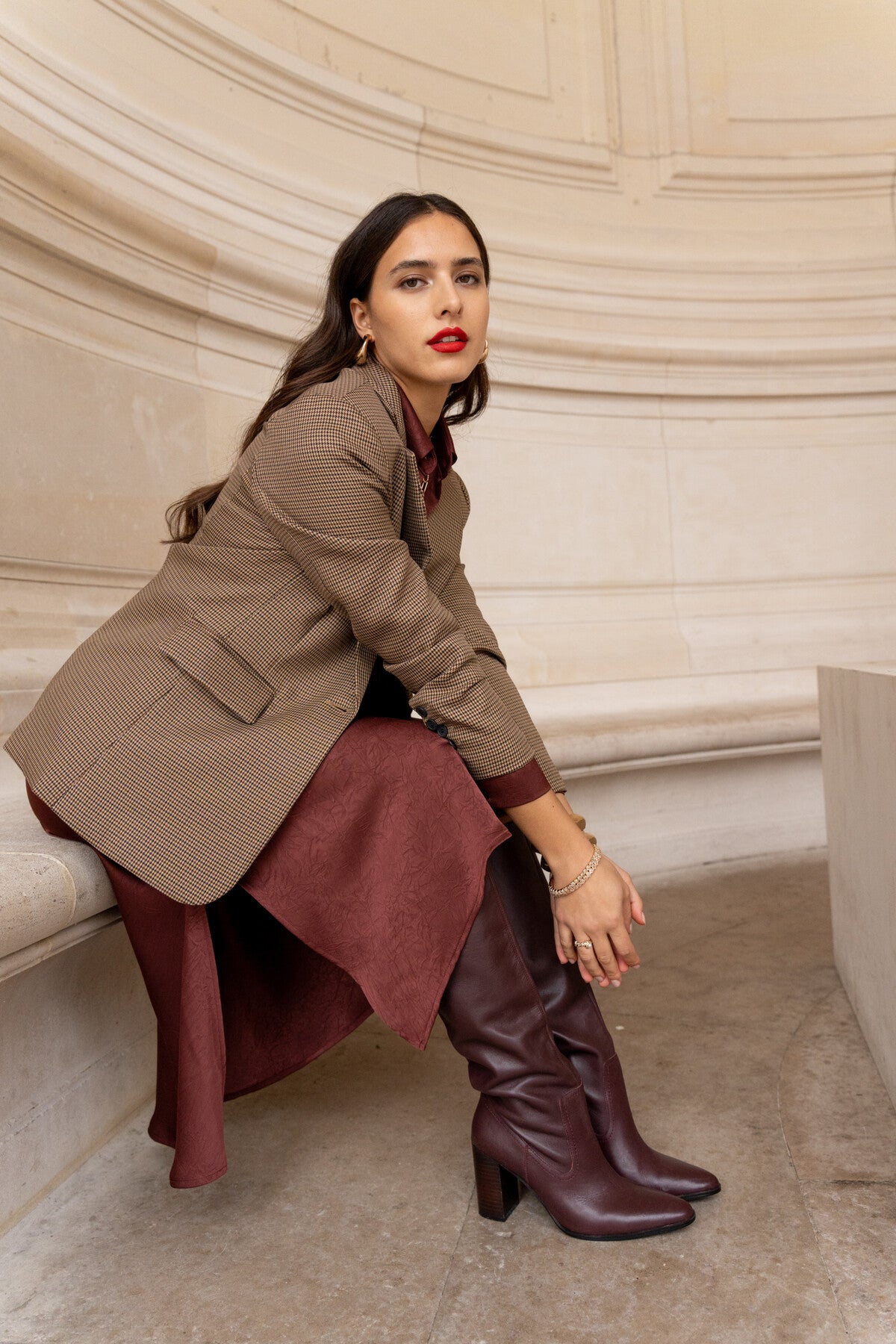 Geruite blazer - camel