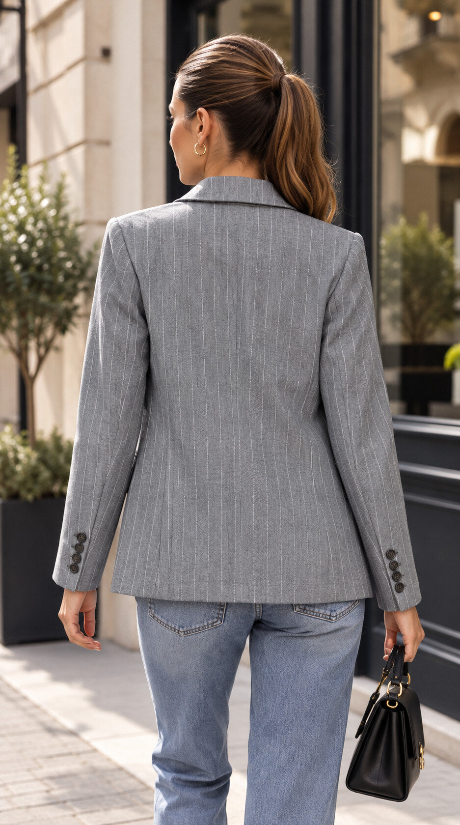 Blazer met krijtstreep - grijs
