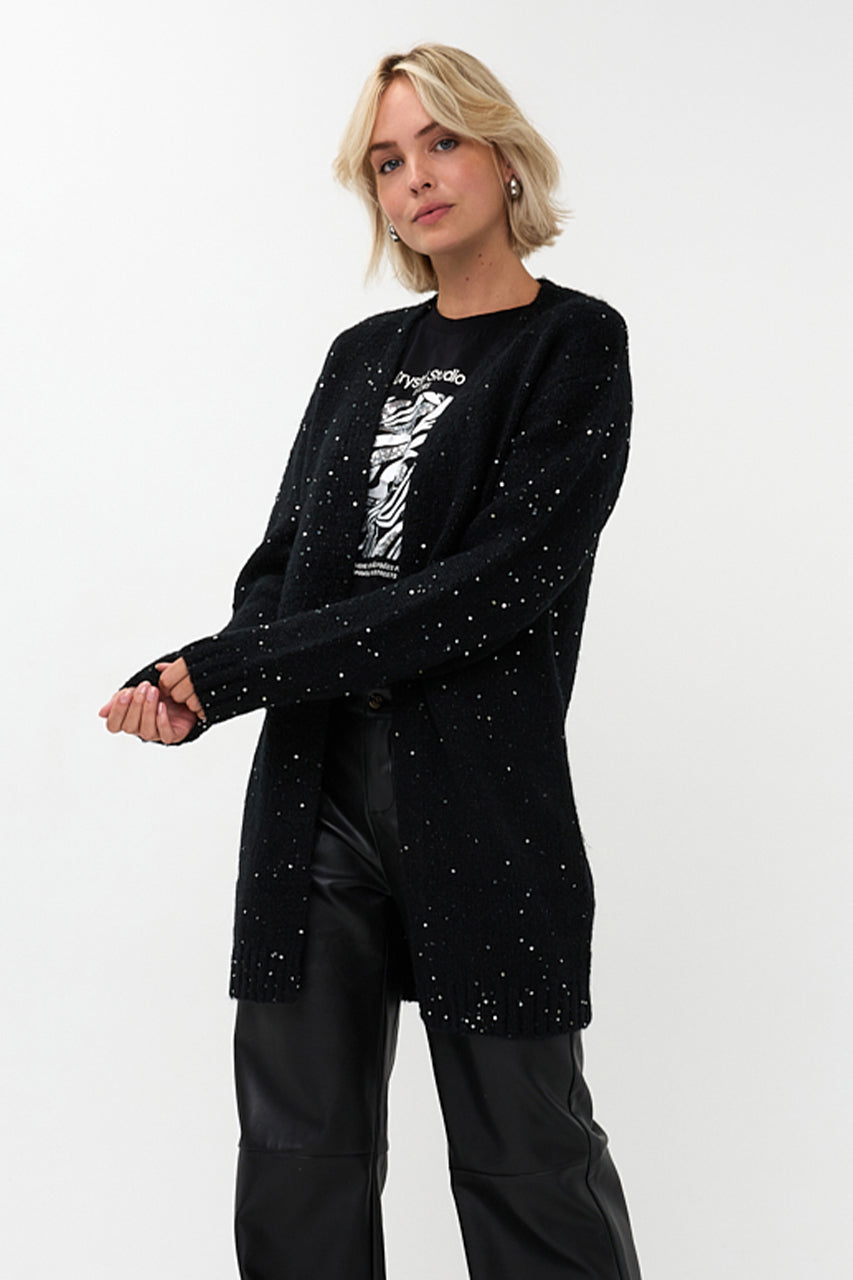02708 Cardigan sequins - black
