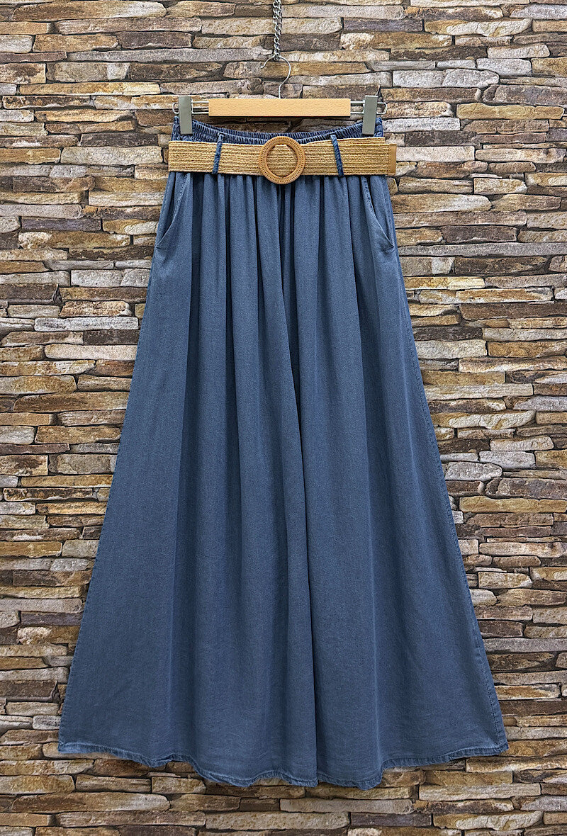 Lange rok met zakken - jeansblauw