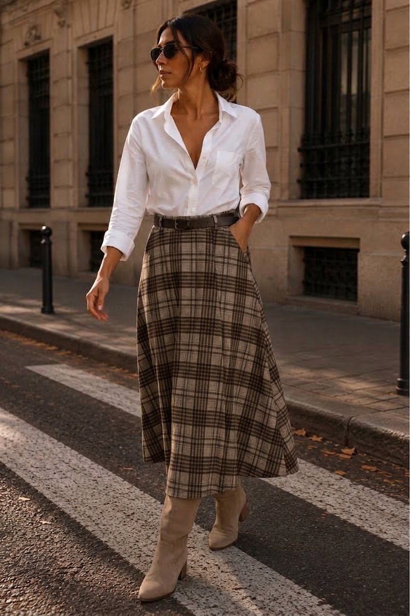 Geruite rok - beige