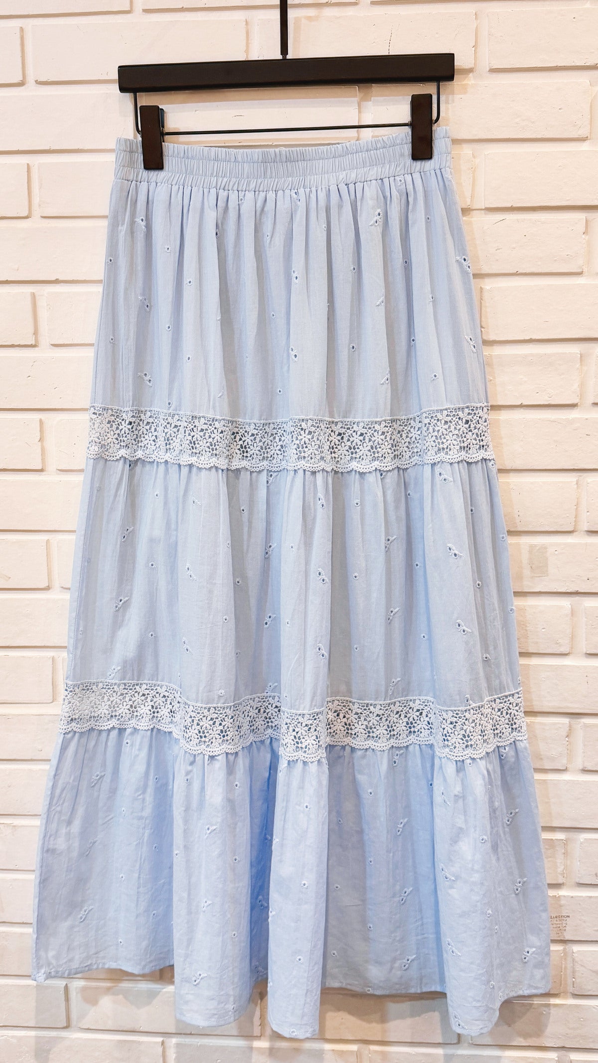 Celeste Broderie Maxi Rok - lichtblauw