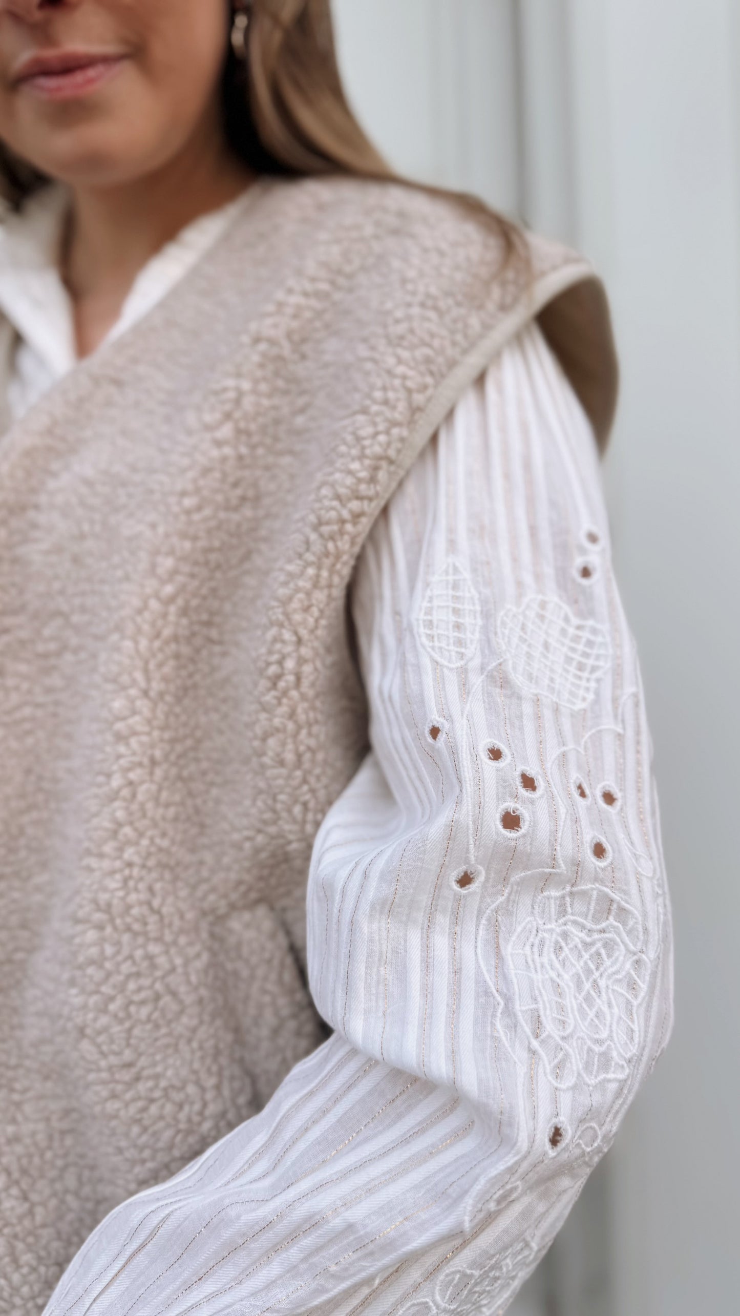 Bloesje streep lurex - ecru/goud