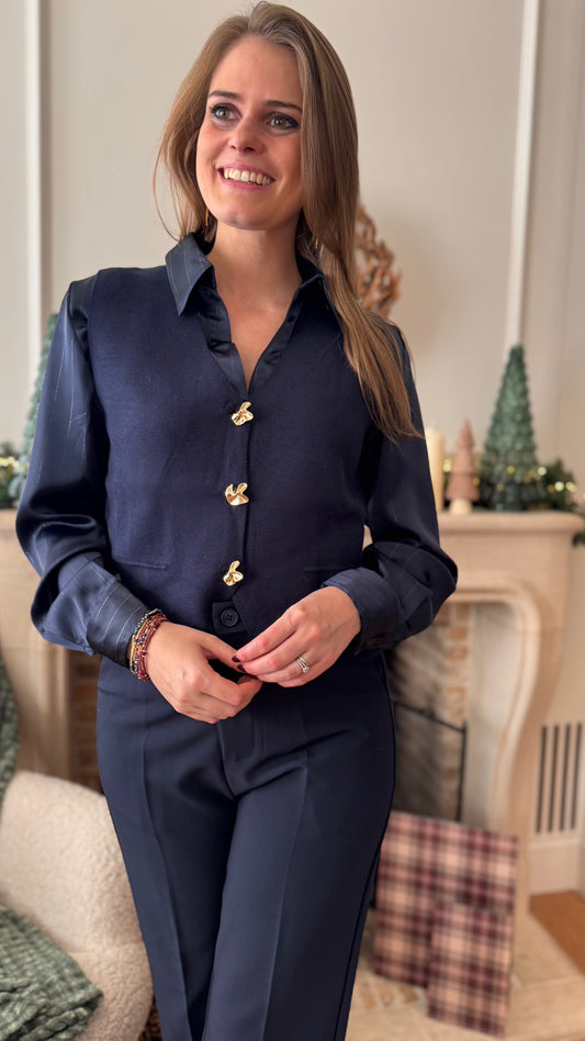 Gilet met gouden knopen - Blauw