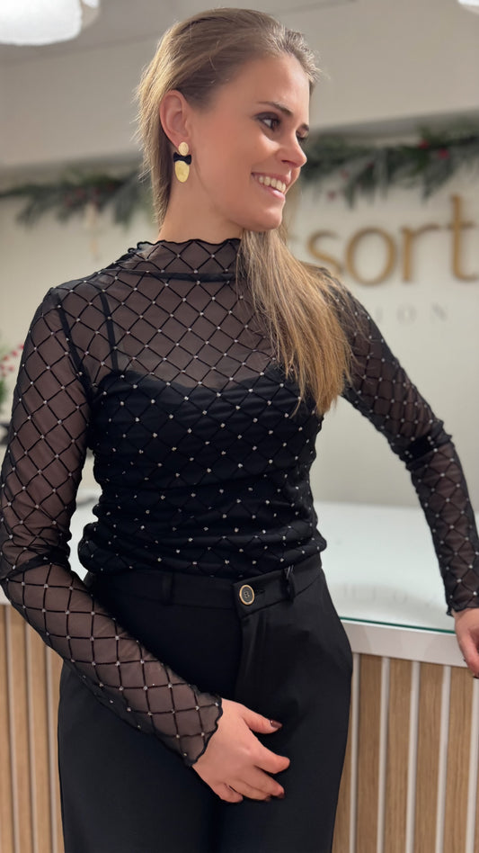 Mesh blouse - black/silver