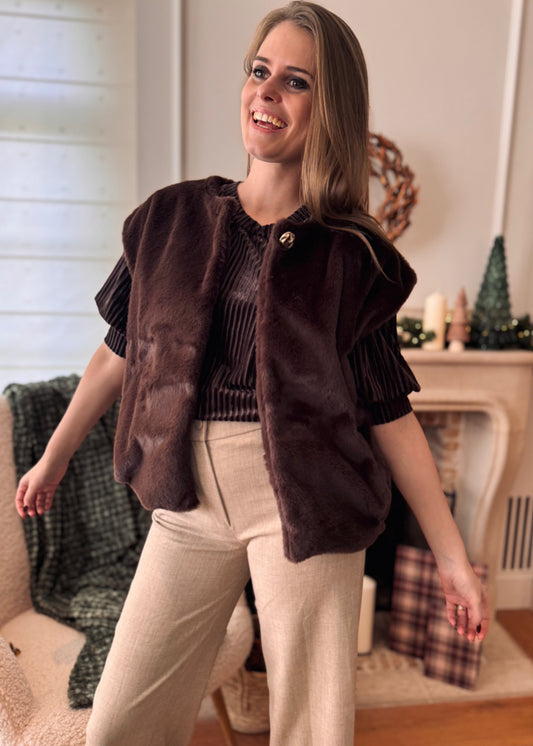 Malines fake fur jasje - bruin