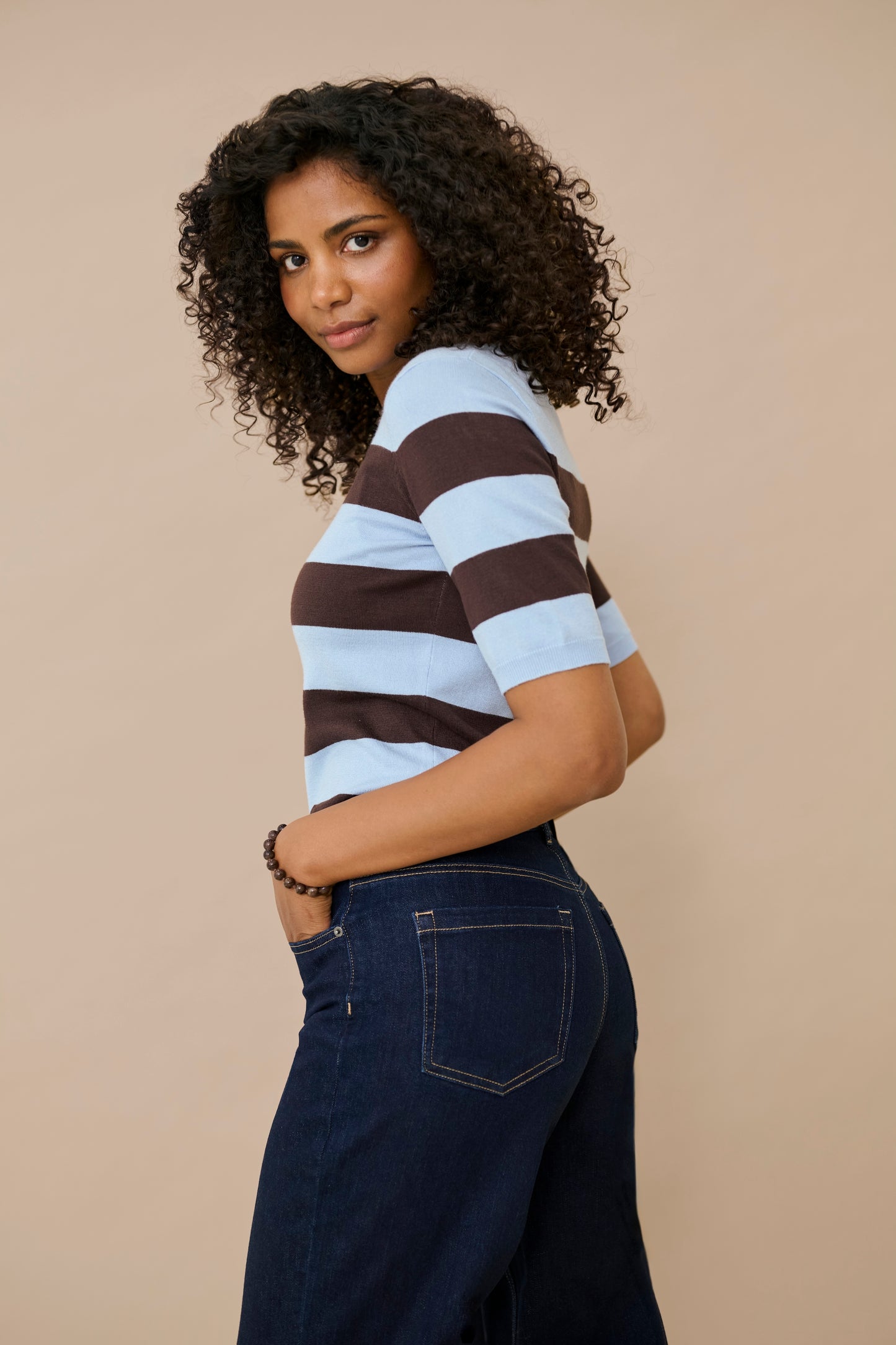 Lizza striped knit - lichtblauw/bruin