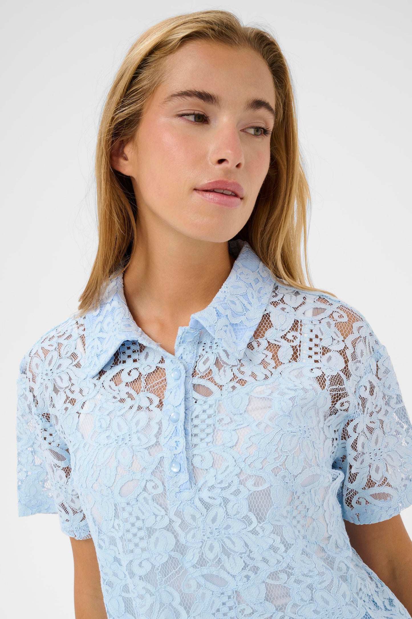 Lacy polo blouse - lichtblauw