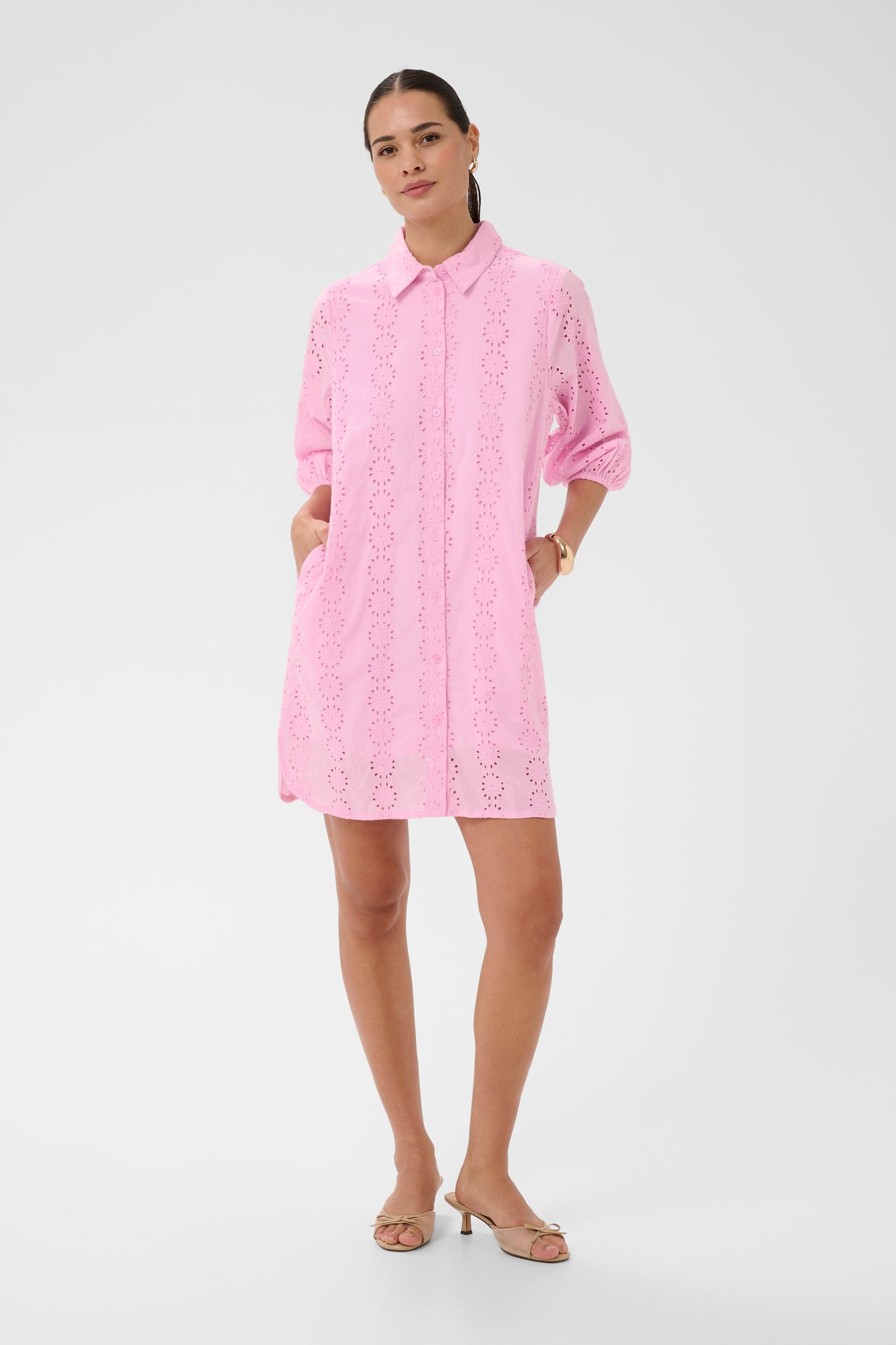 Dona shirt dress broderie - roze