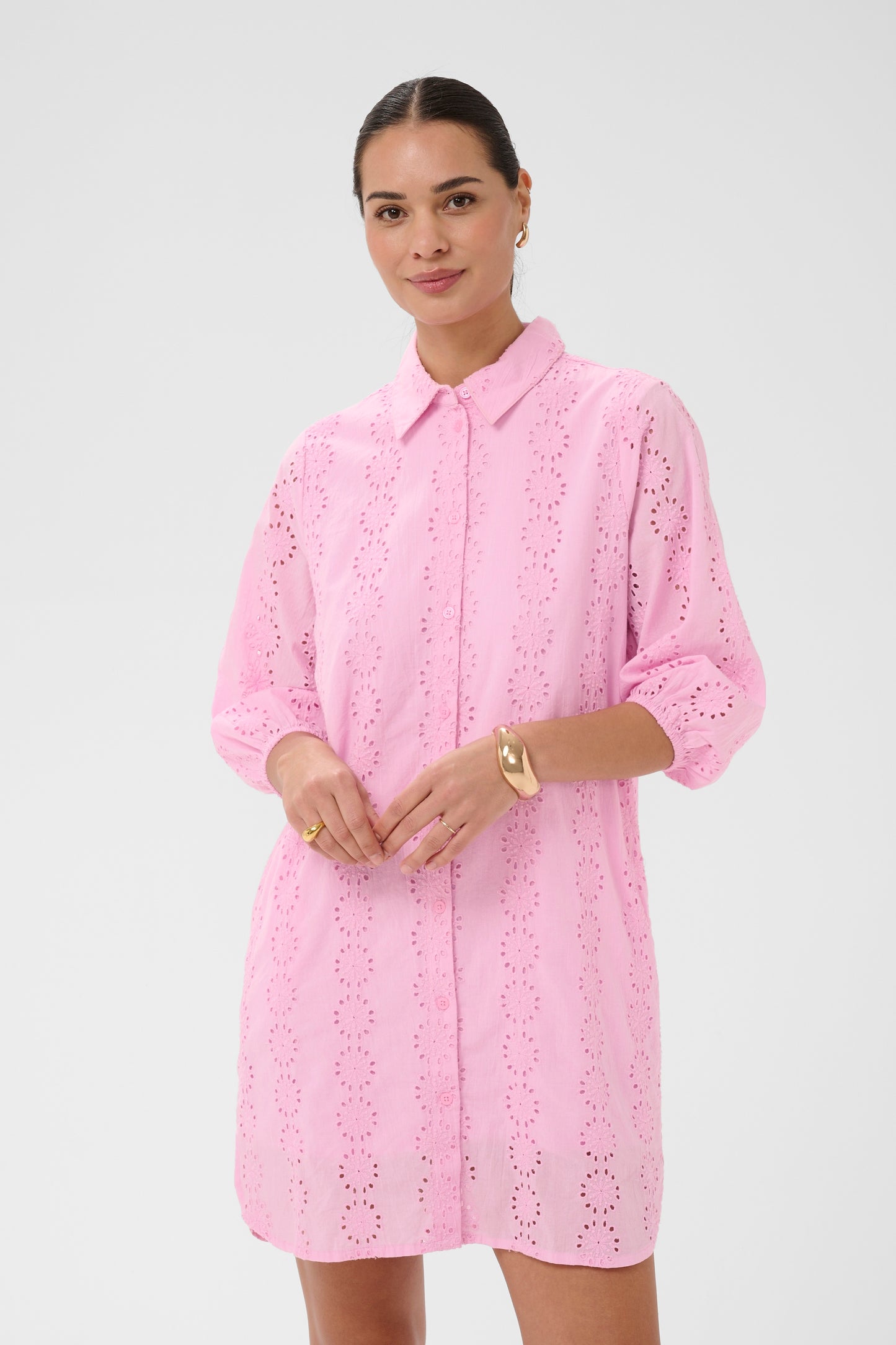 Dona shirt dress broderie - roze