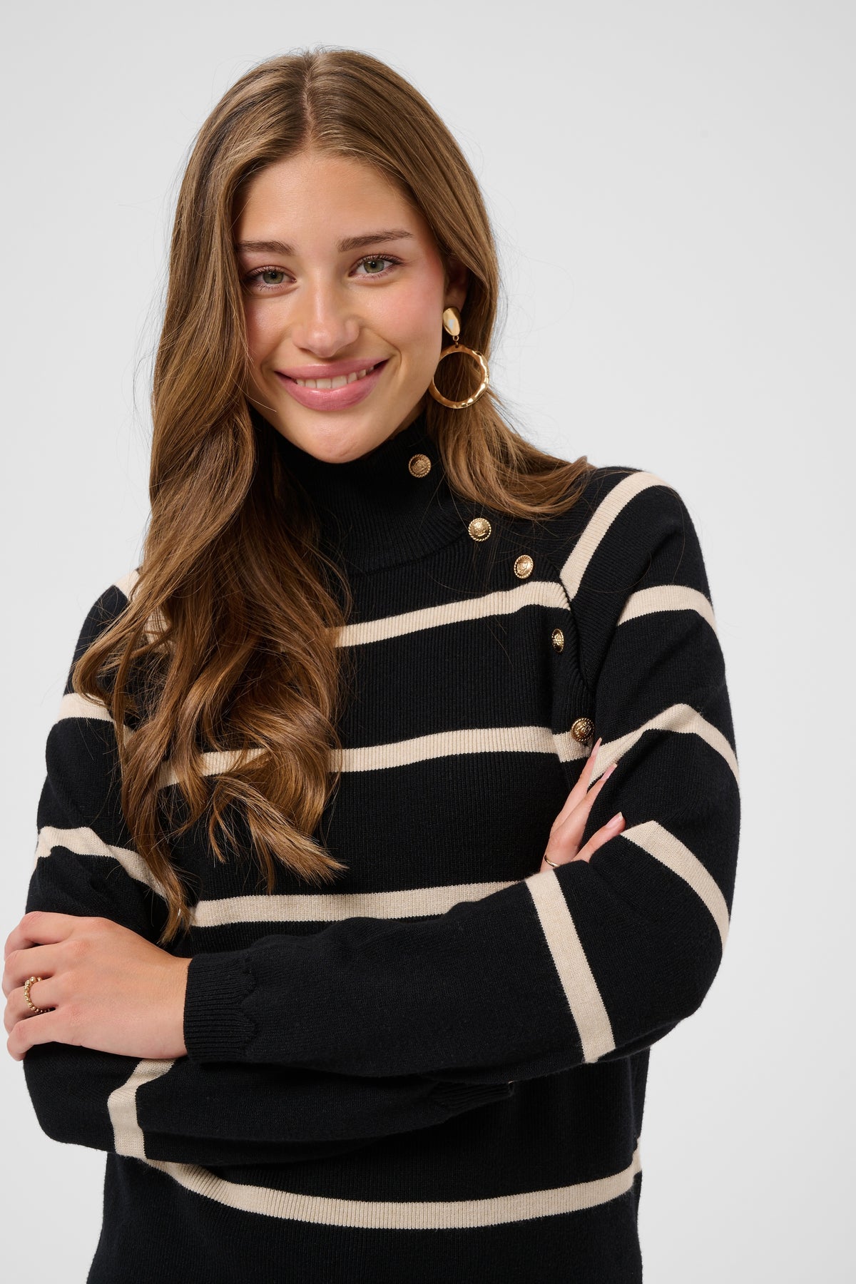 Dela button pullover - zwart/beige