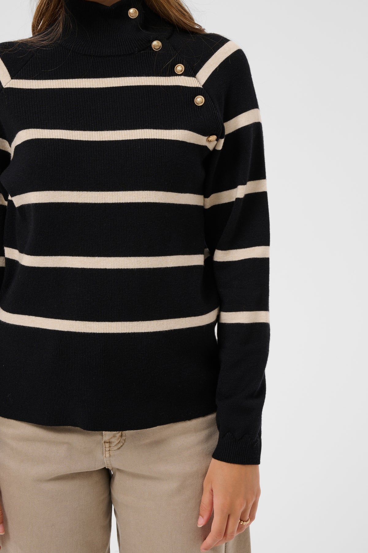 Dela button pullover - zwart/beige