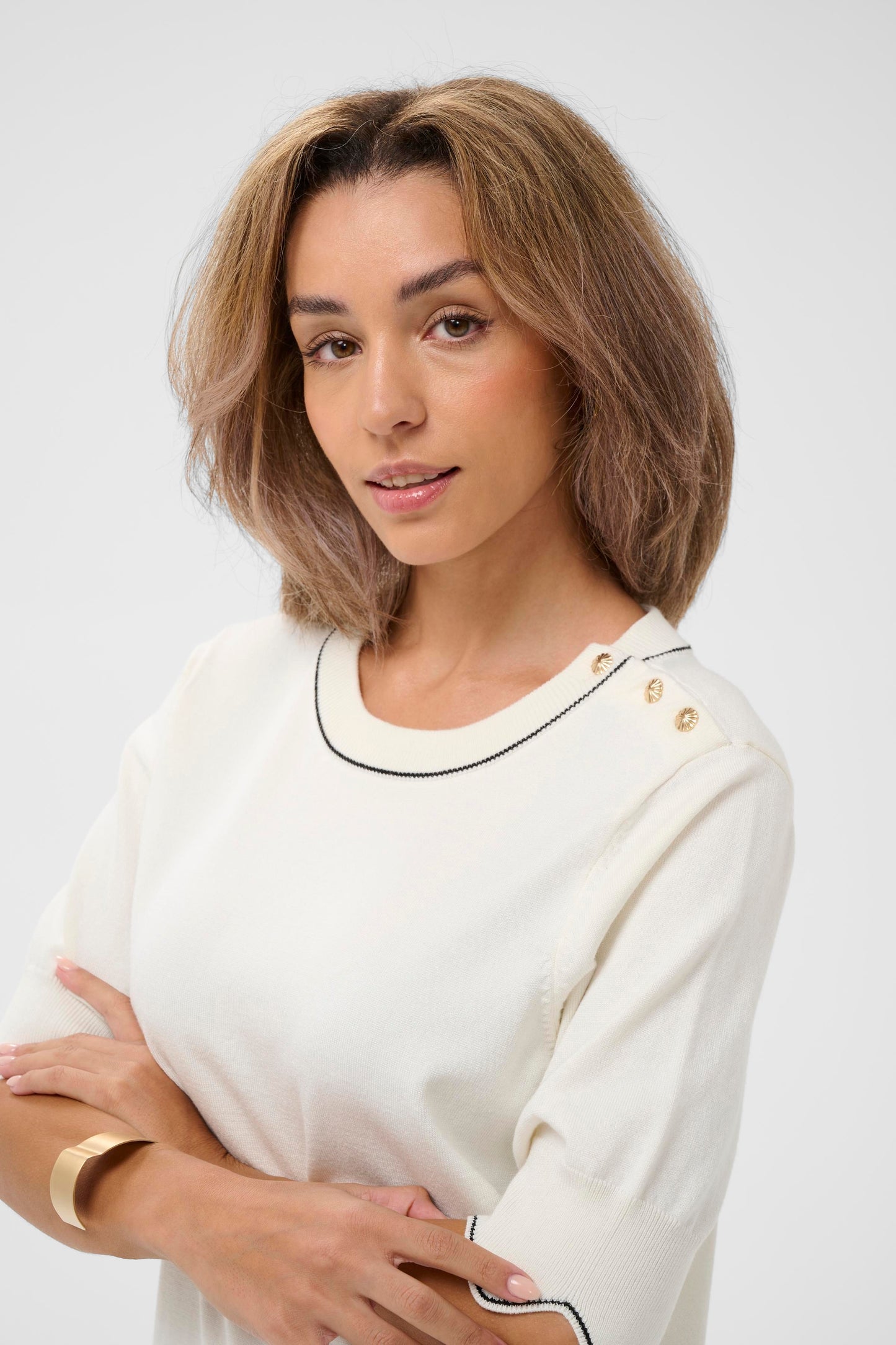 Villea knit blouse - ecru/zwart