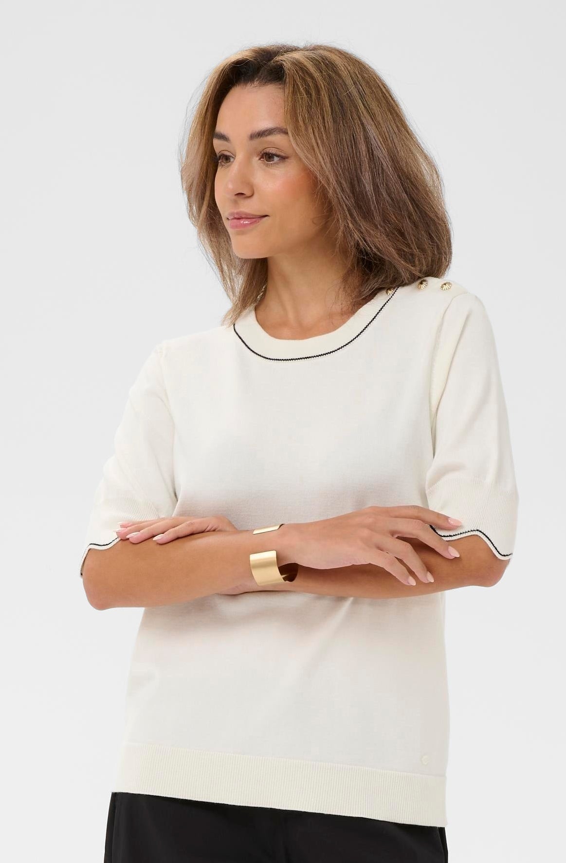 Villea knit blouse - ecru/zwart