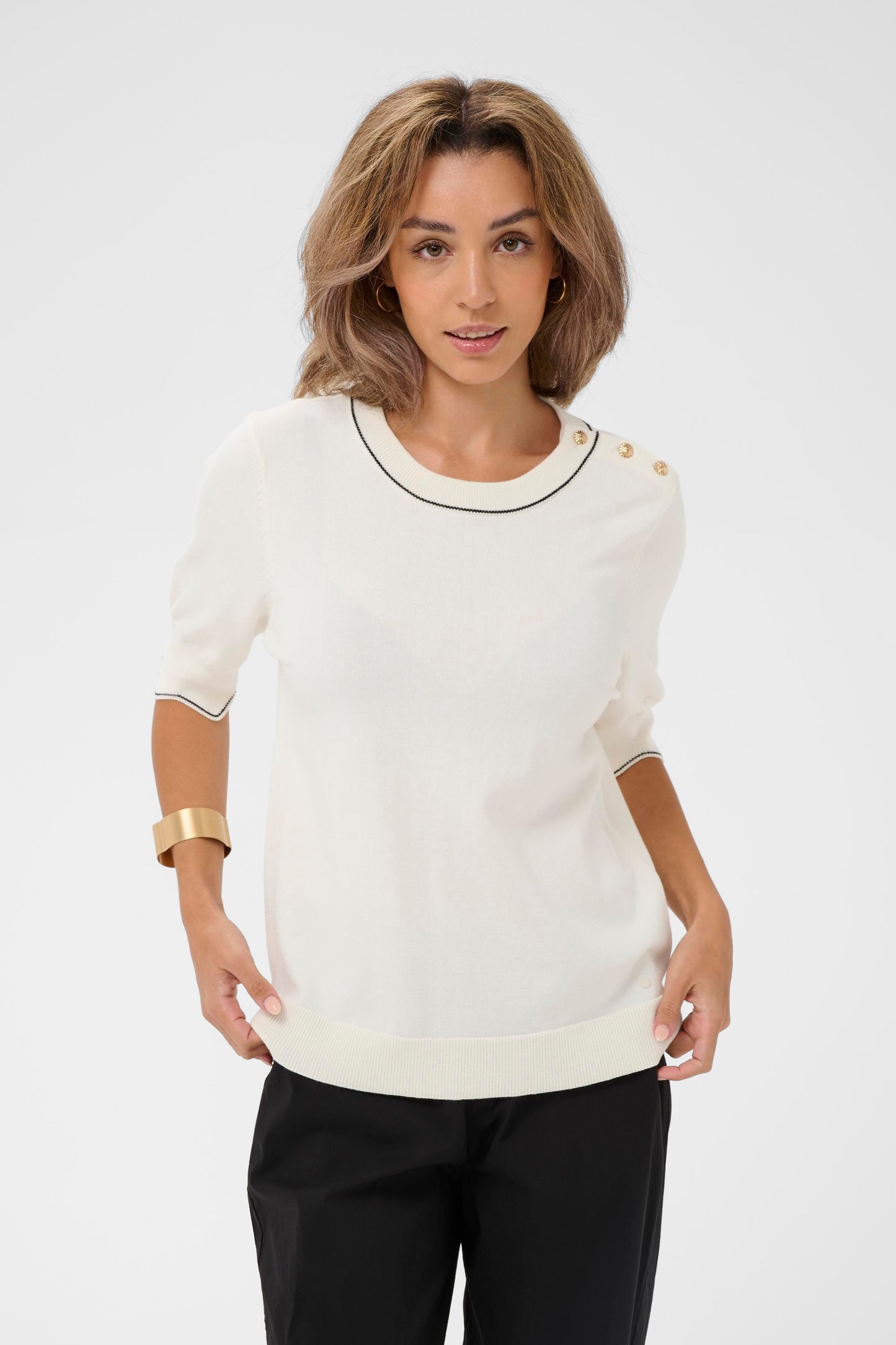 Villea knit blouse - ecru/zwart