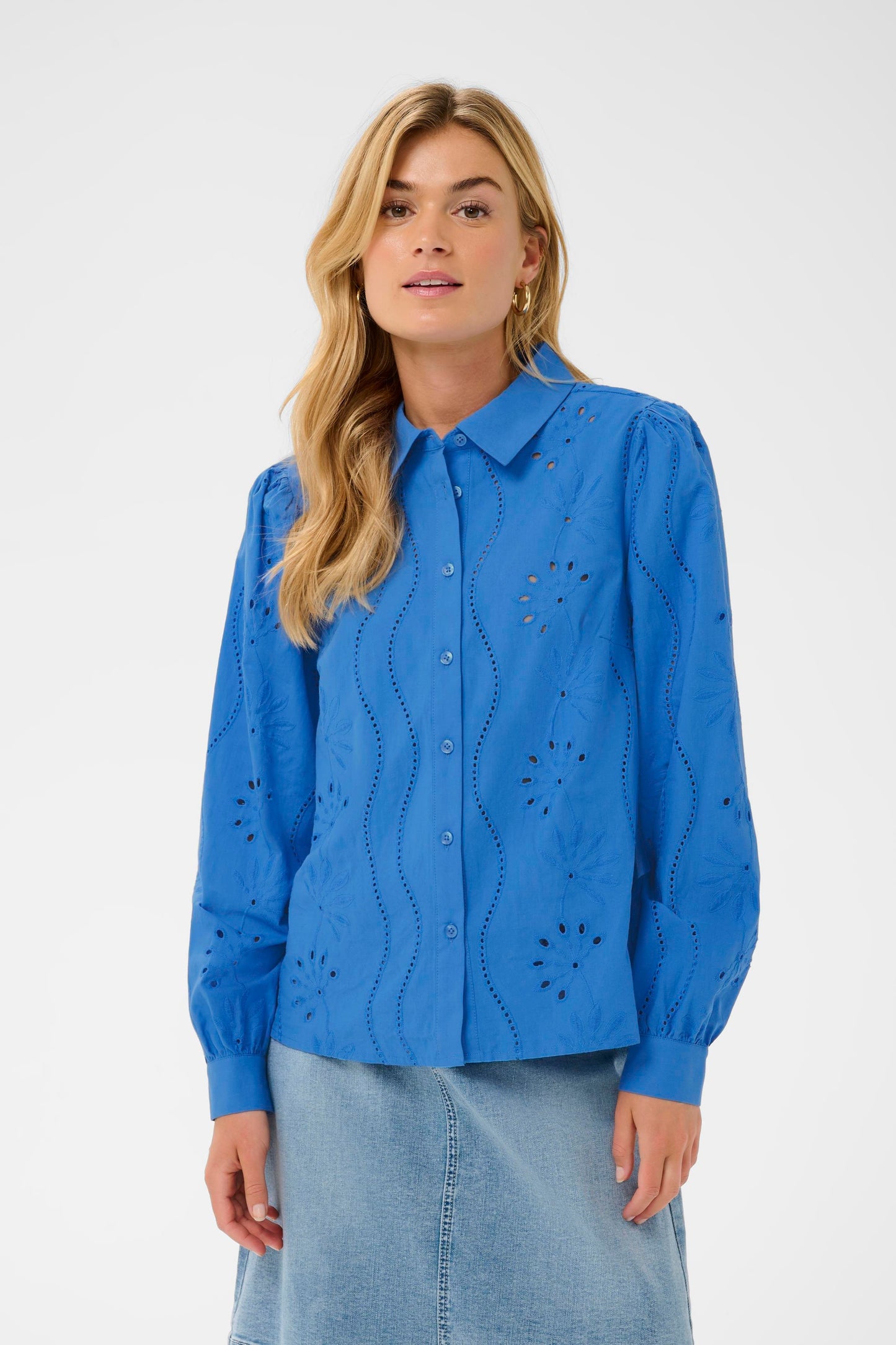 Signe blouse embroidery - royalblauw