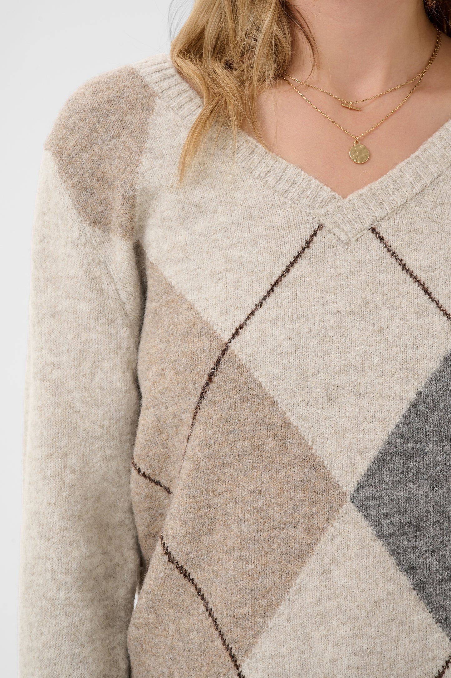 Hope knit pullover ruit - beige