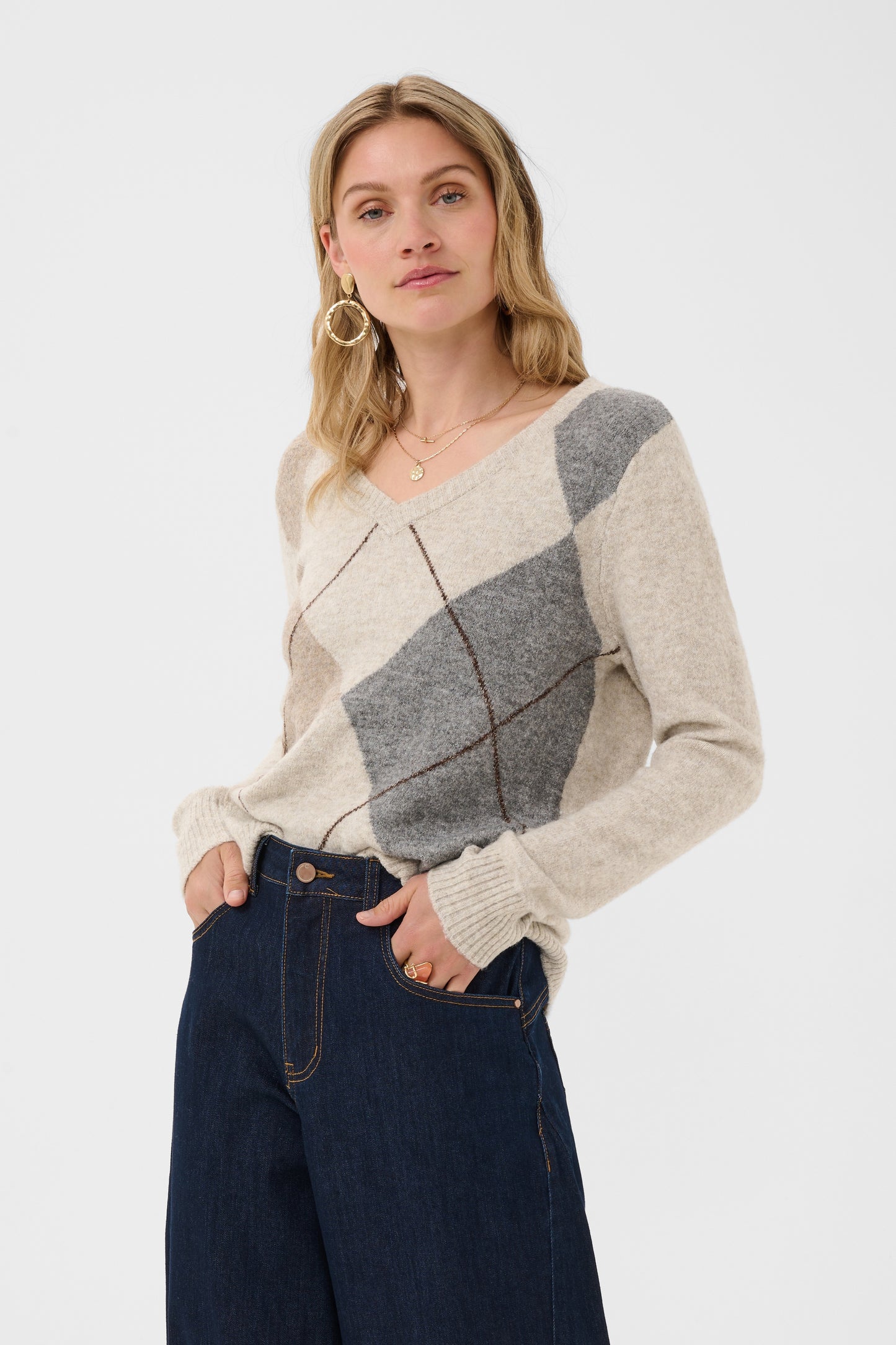 Hope knit pullover ruit - beige