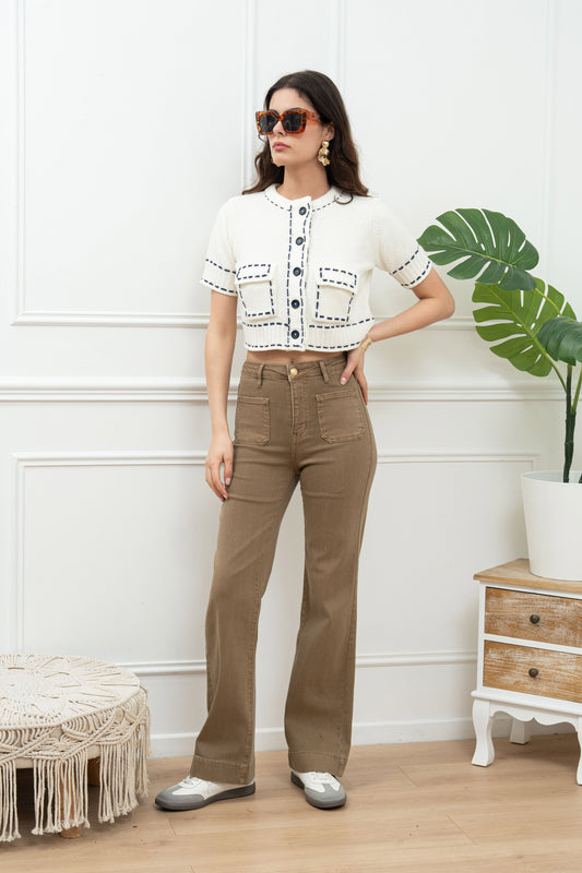 Stretch broek zakjes - taupe