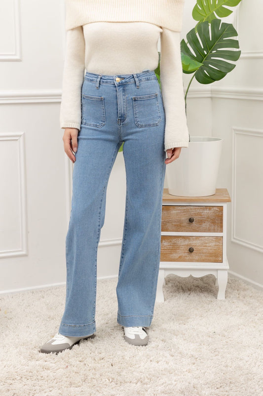 Jeans met zakjes - jeansblauw