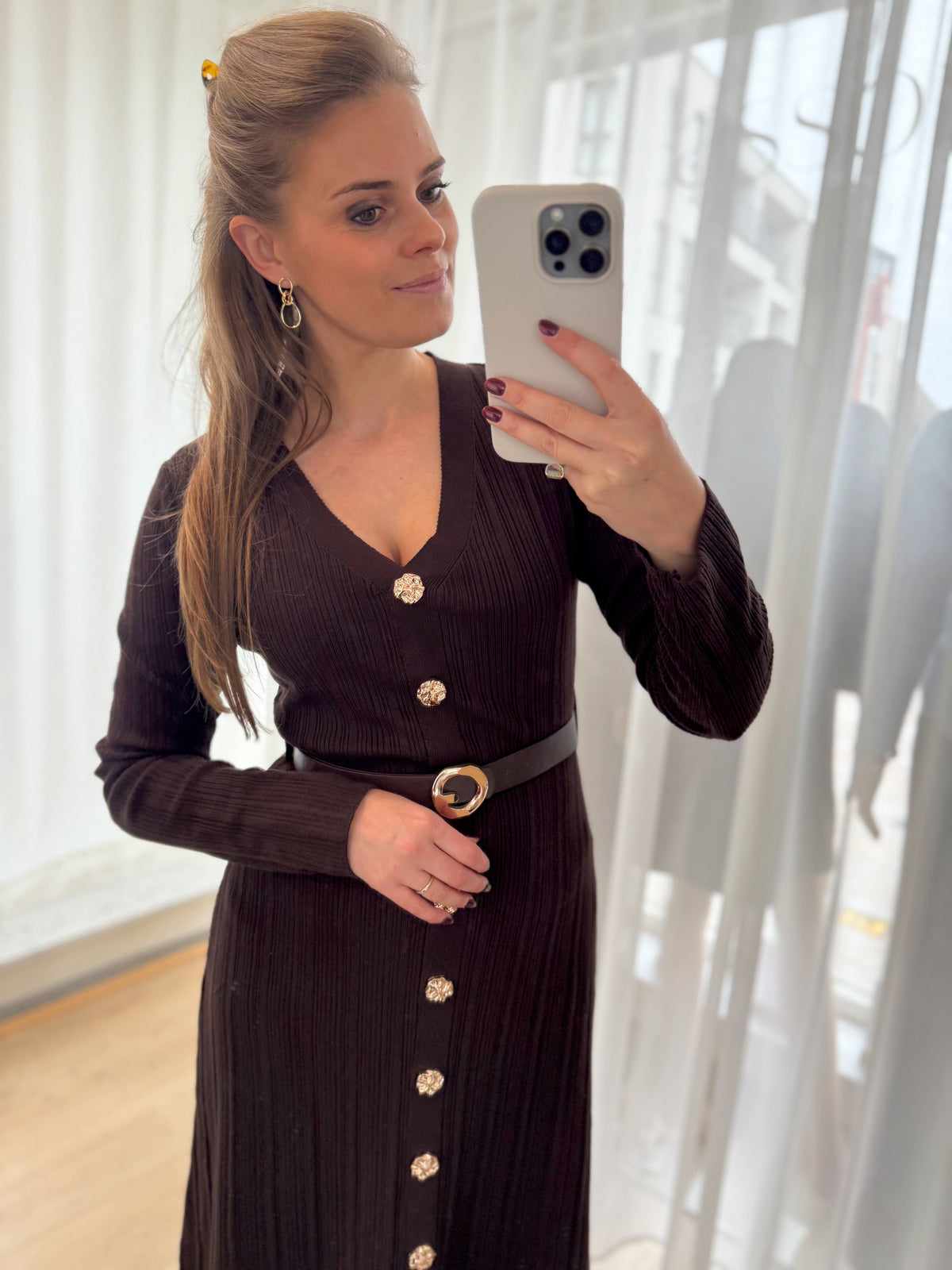 Tricot kleedje riem - bruin