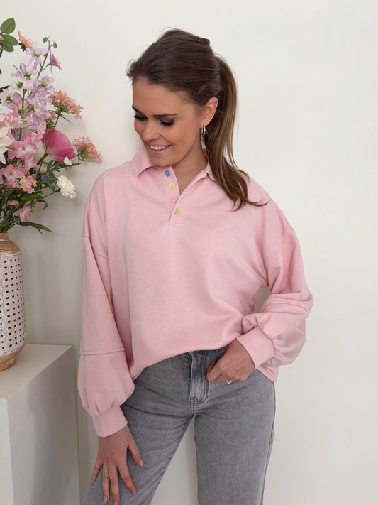 Sweater polo color button - light pink