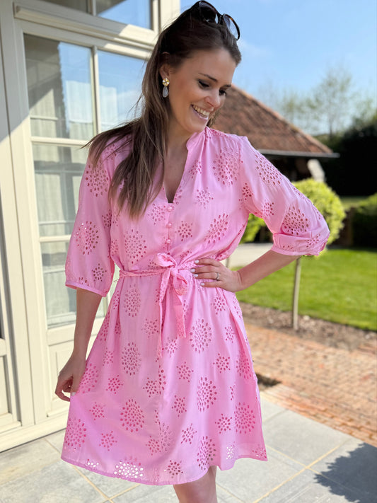Dress allover embroidery - pastel pink