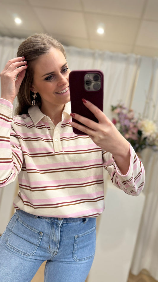Polo t-shirt Base 2 - roze/ecru