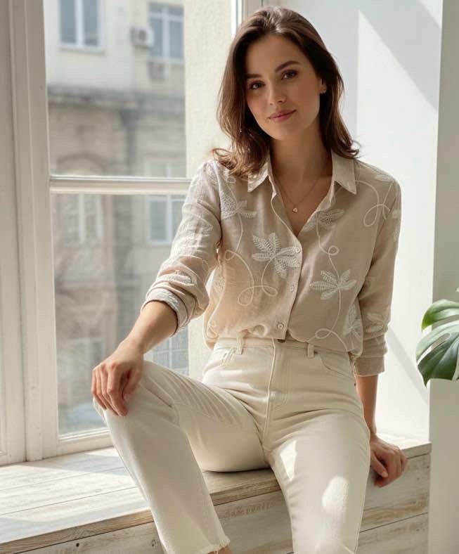 Blouse broderie print - beige