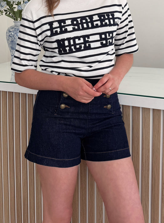 Jeansshortje knopen - donkerblauw