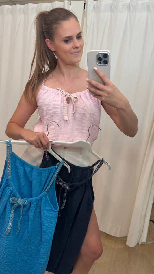 Tetra top fijne bretel - turquoise