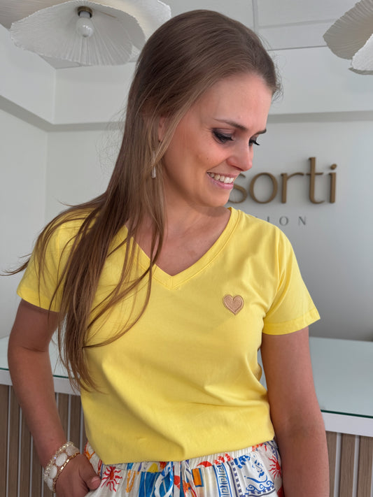 Heart Vibes T-shirt - Geel