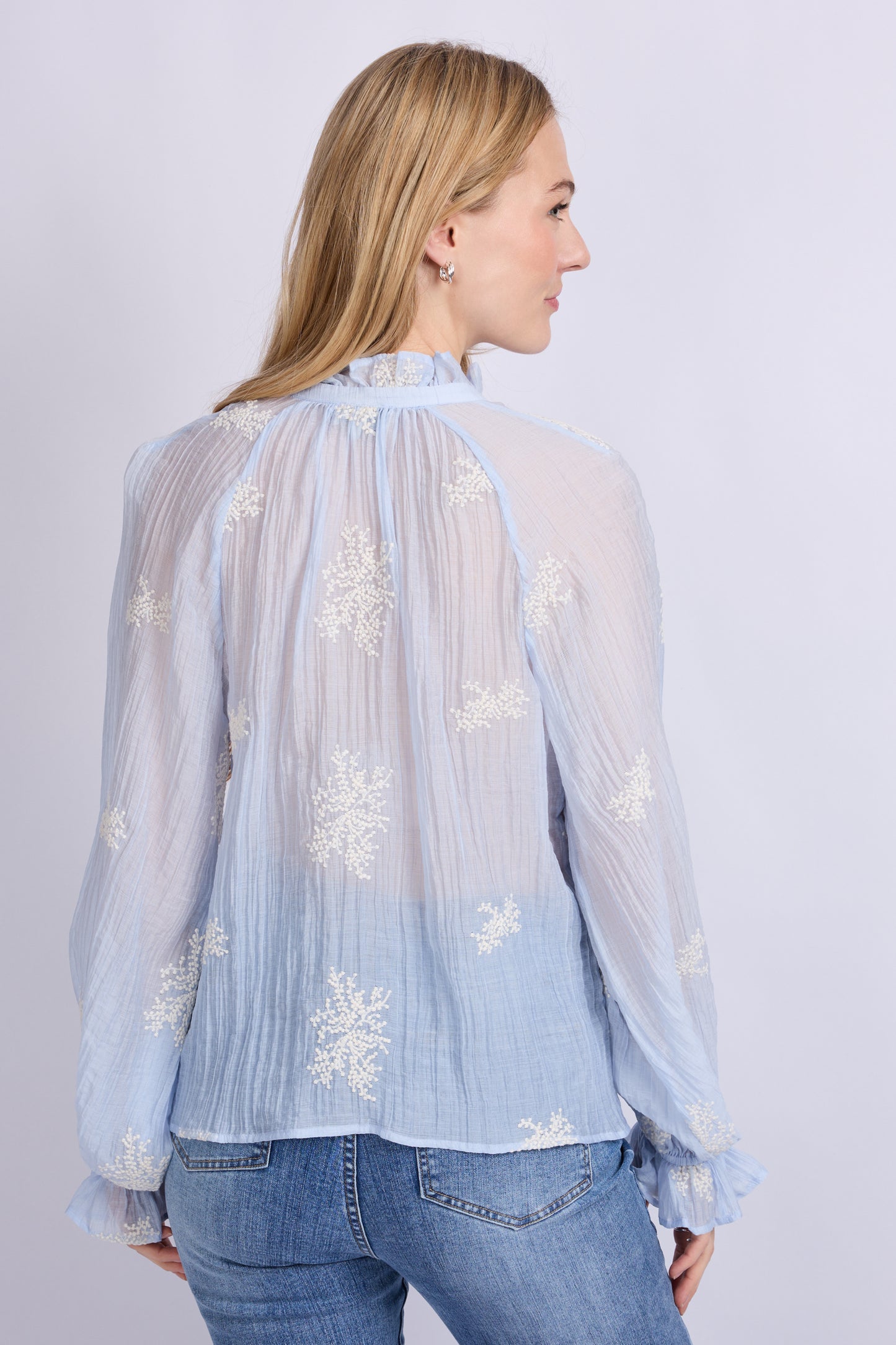 Lyra blouse broderie - lichtblauw