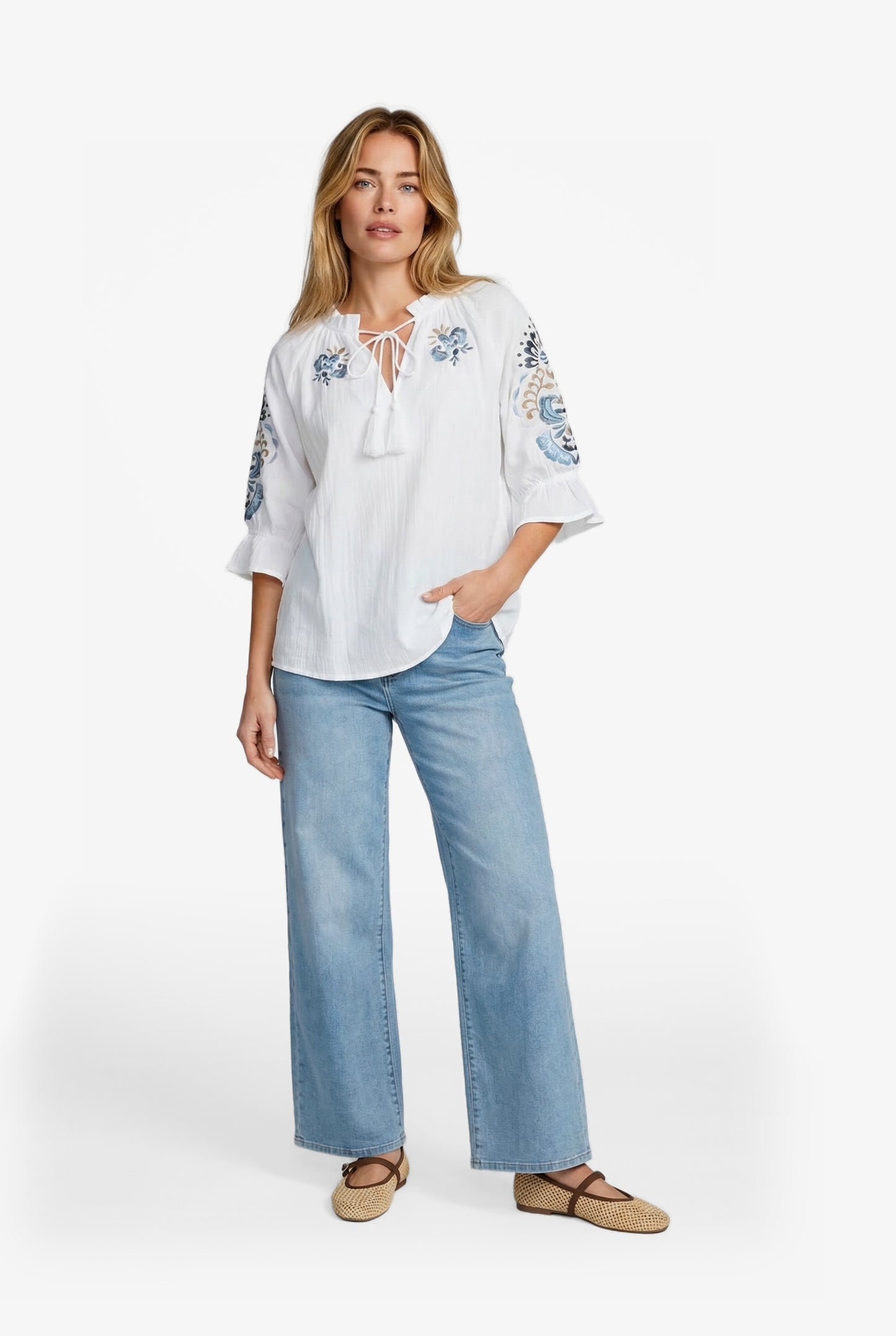 Lisette blouse - ecru/blauw