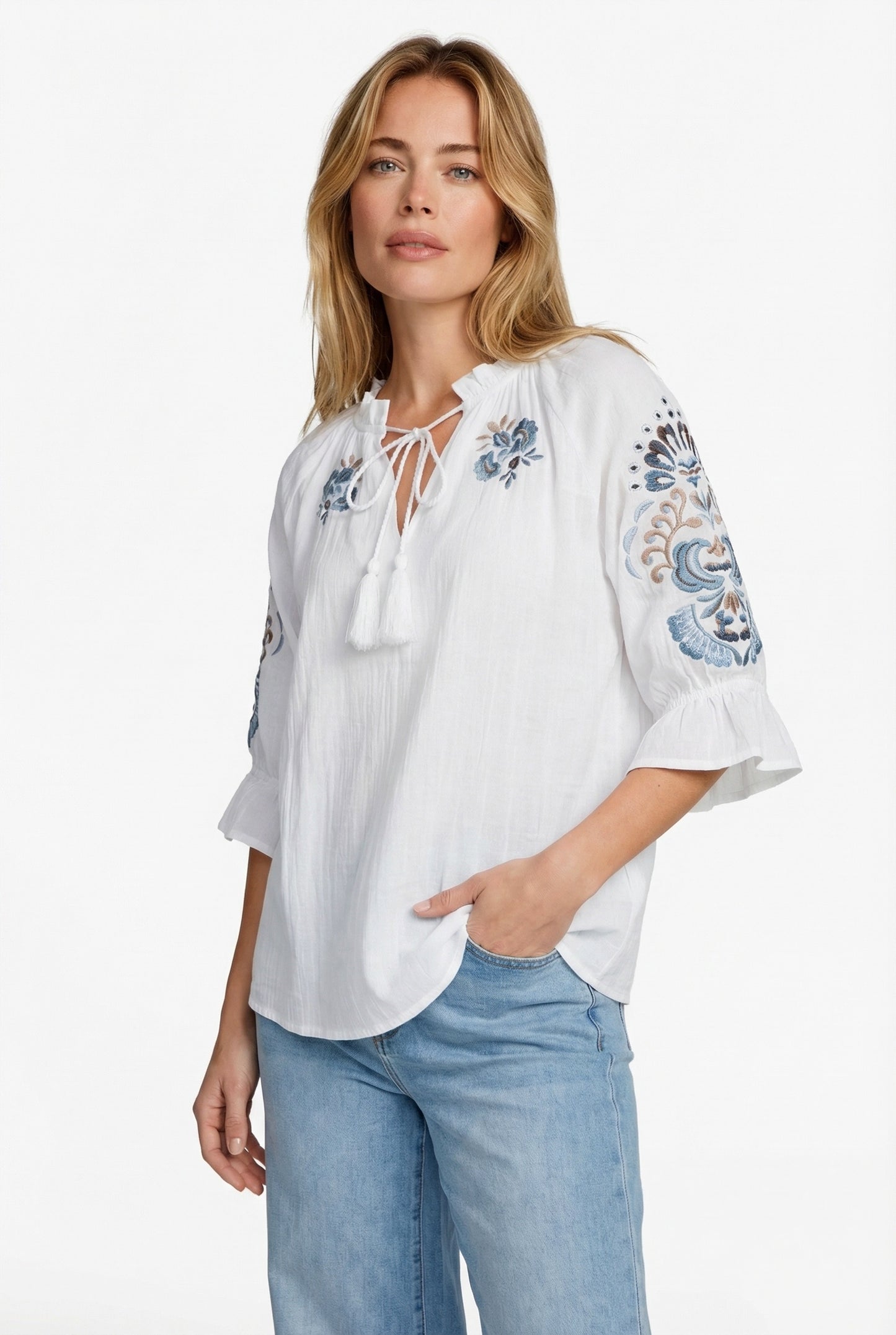 Lisette blouse - ecru/blauw