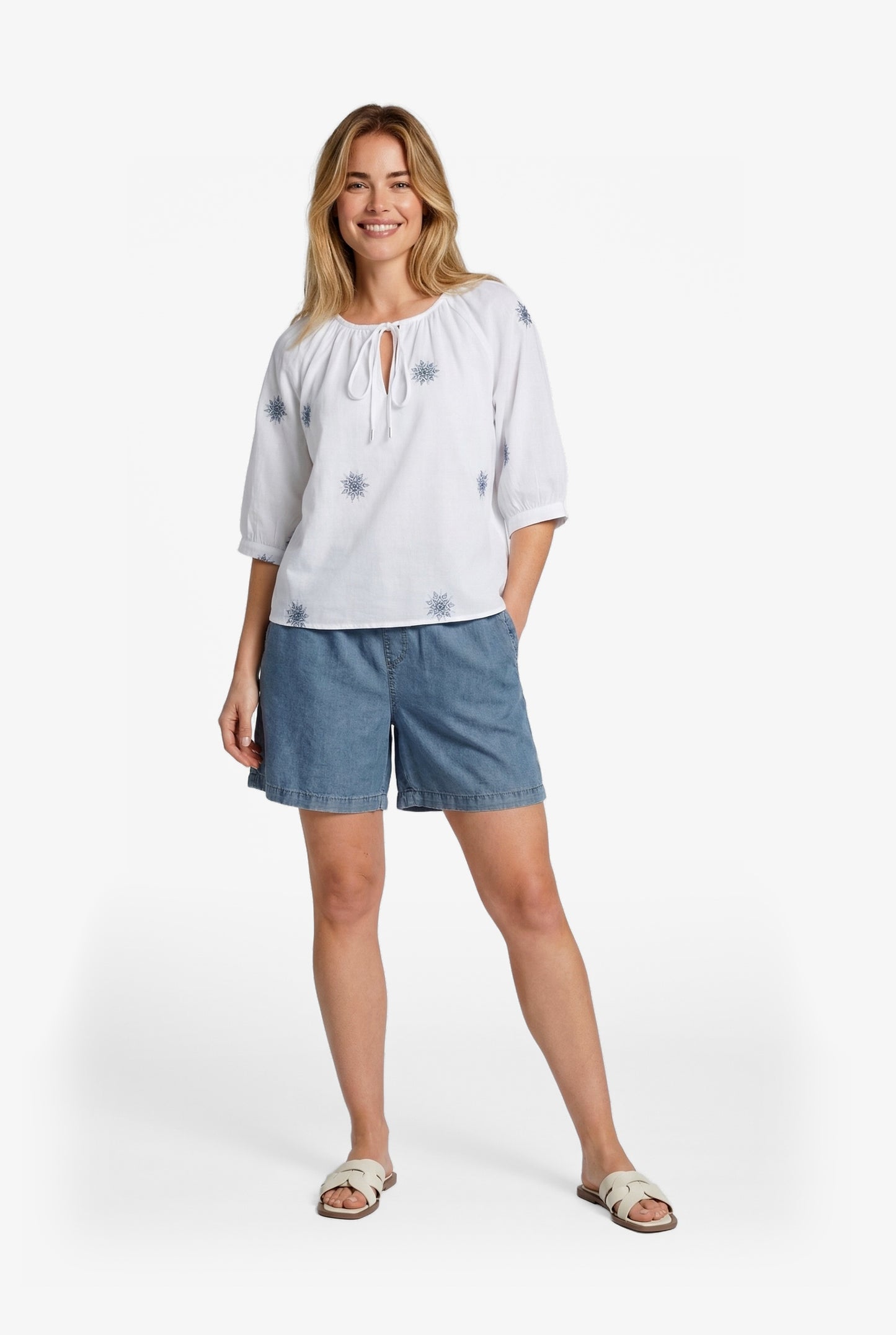 Lindis blouse - ecru/blauw