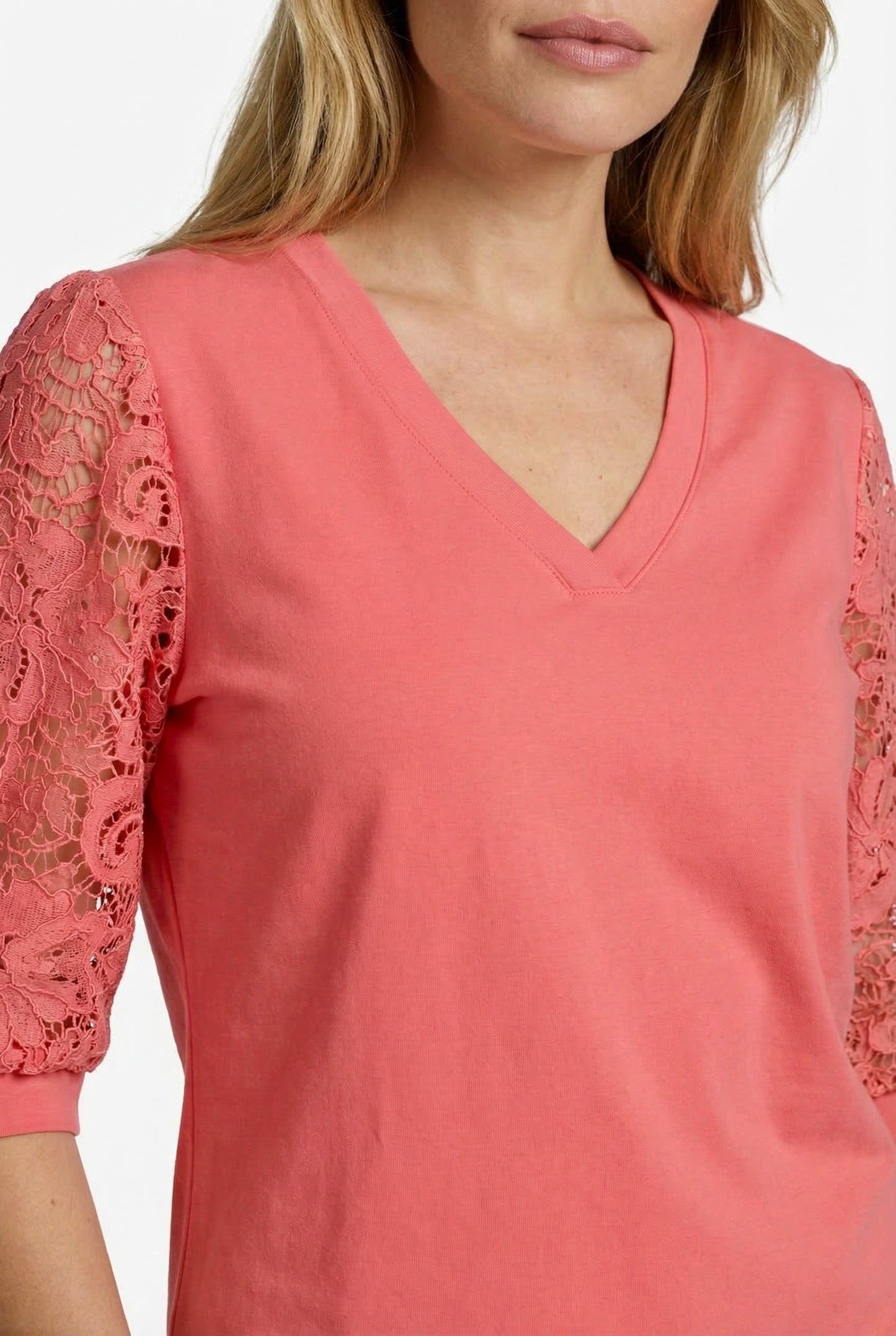 Tinella top broderie - koraal