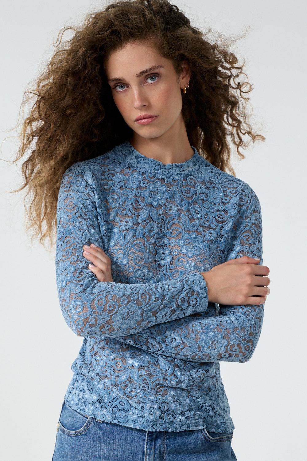 Velvet kanten top - lichtblauw