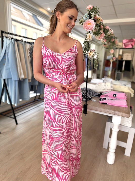 25340 summer dress - fuchsia/white