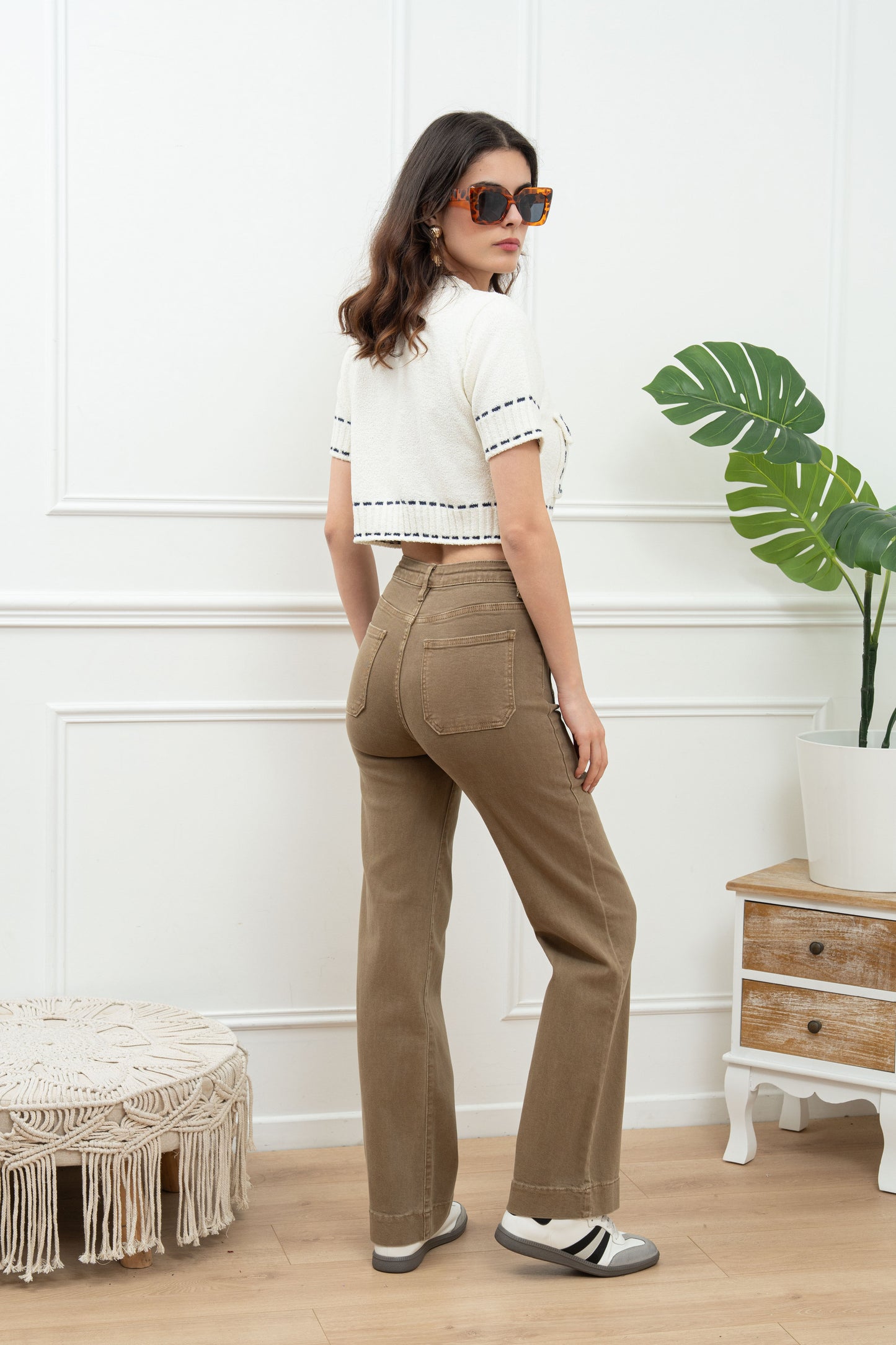 Stretch broek zakjes - taupe