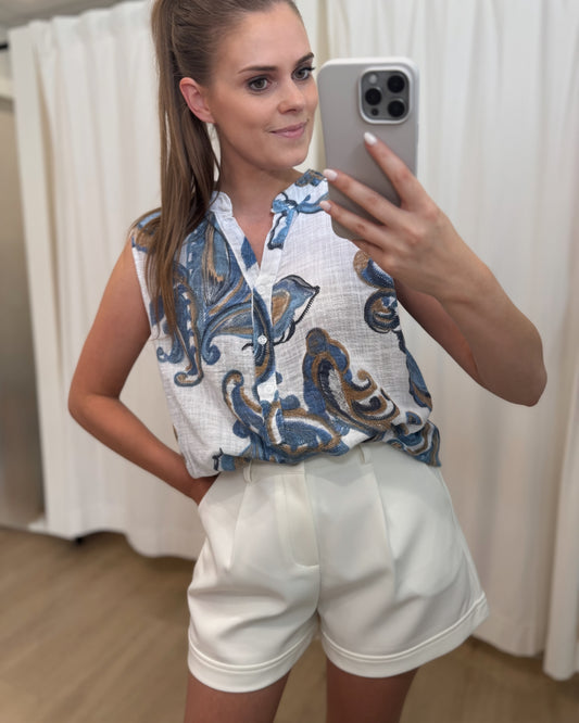 Top paisley print - blauw/wit