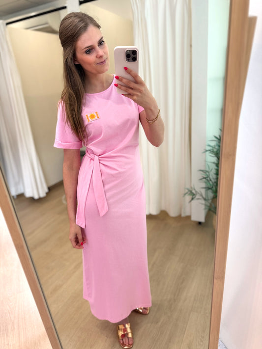 T-shirt dress knot - roze