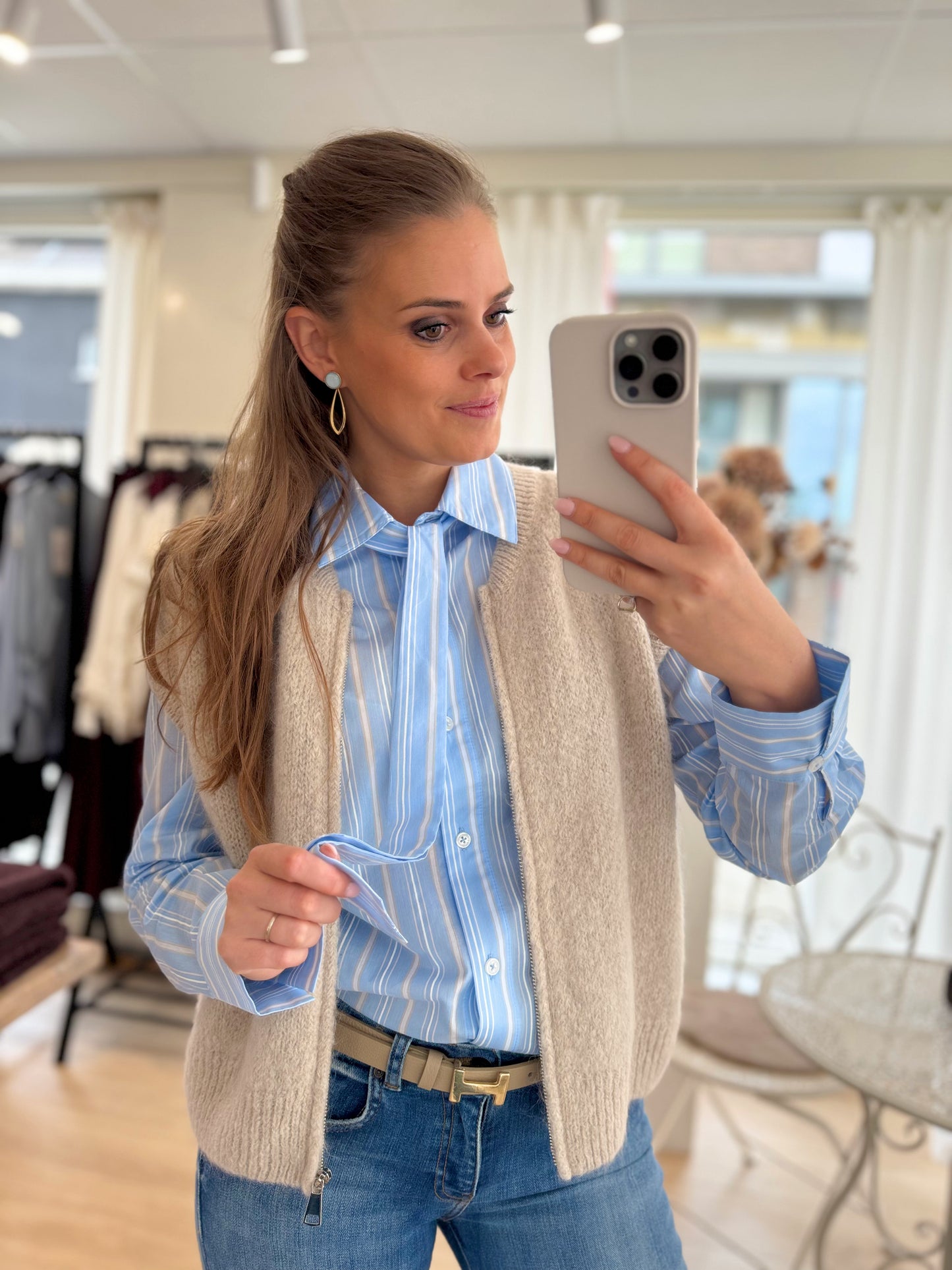 Ago blouse stripe - light blue/beige