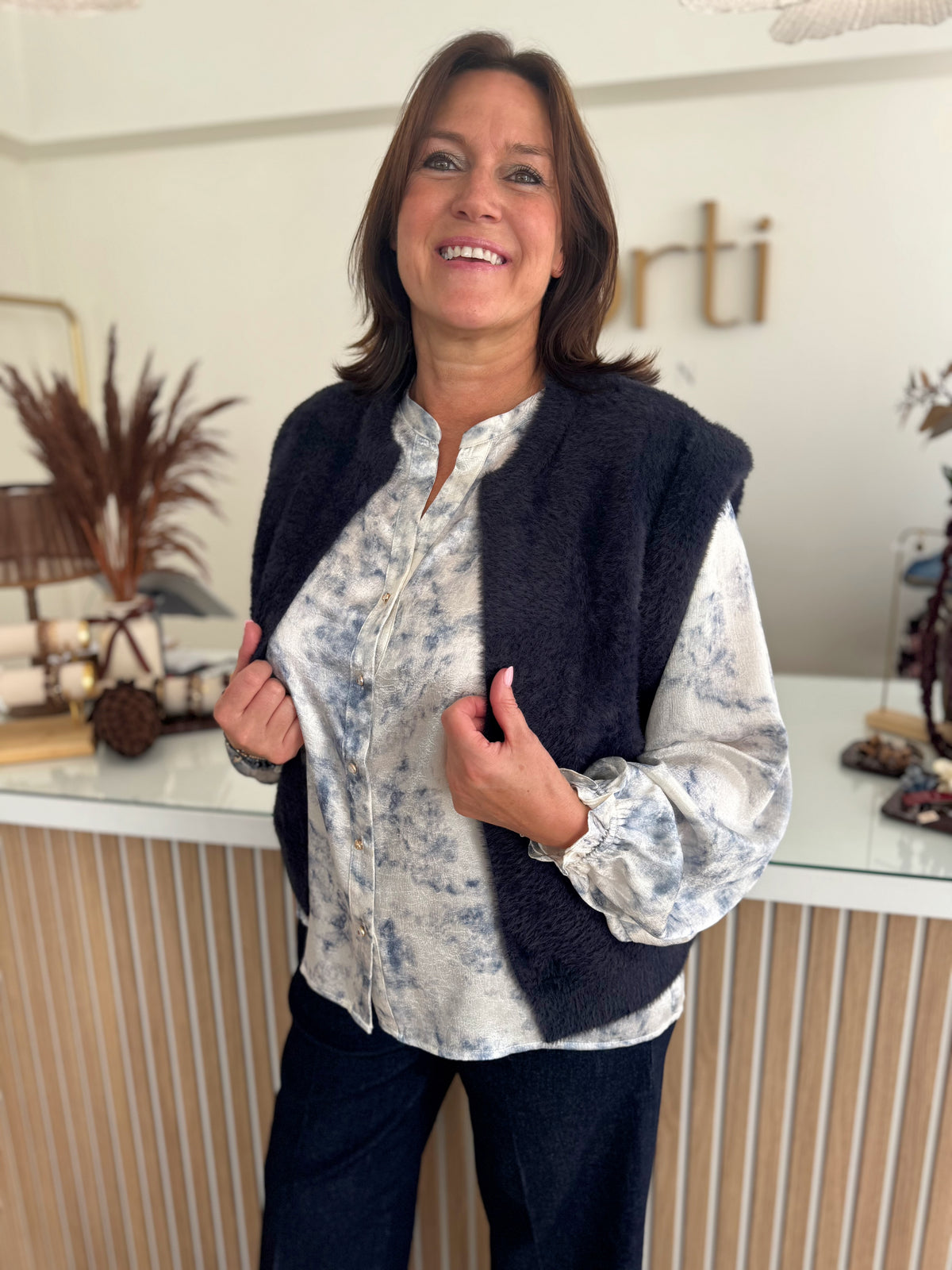 Larnie blouse - blauw/ecru