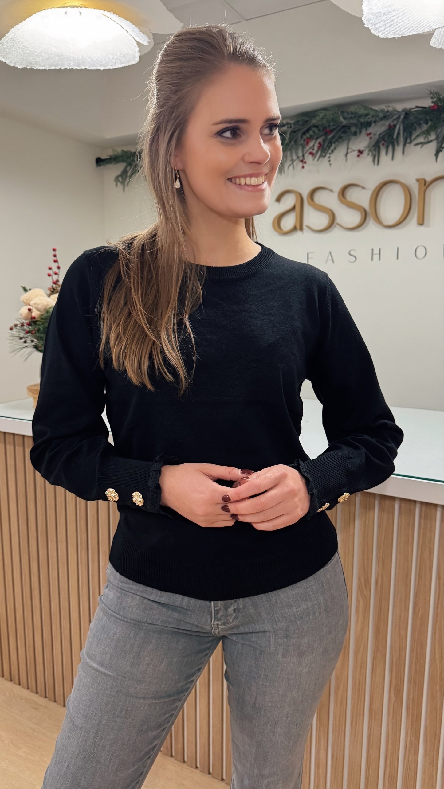 Truitje borderie mouw - zwart