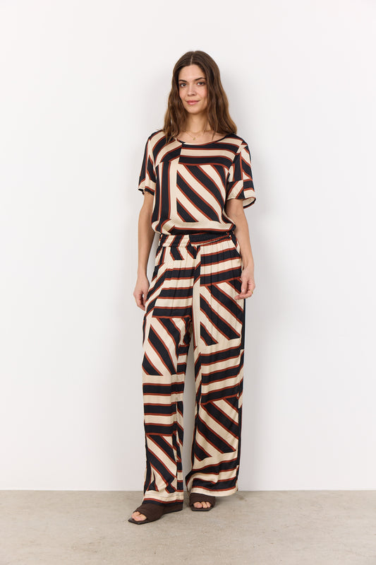 Roja 3 pants - zwart/cognac/ecru