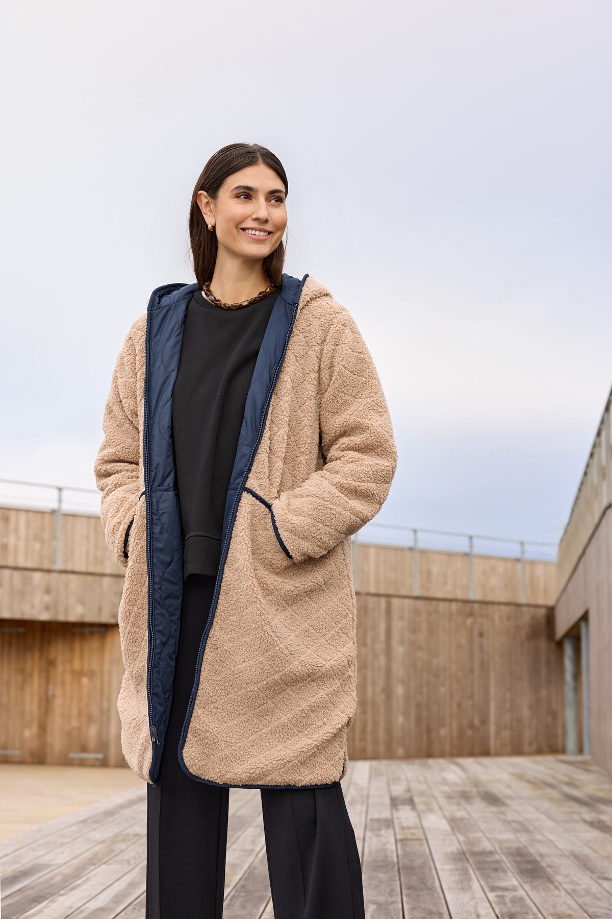 Gela winterjas - blauw/camel