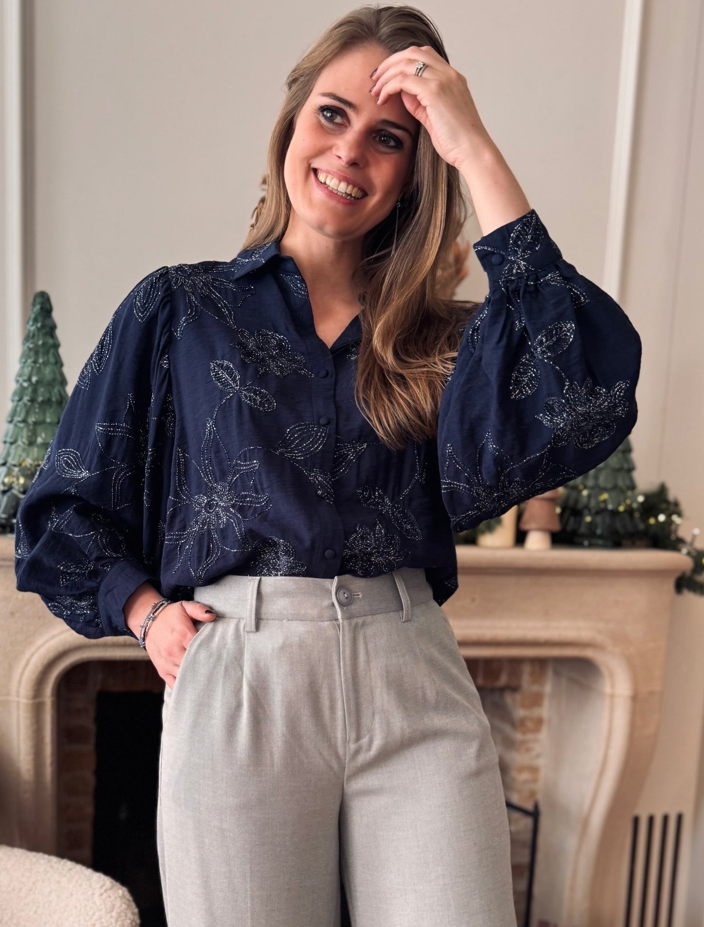 Bloes plofmouw lurex - donkerblauw