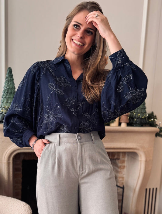 Bloes plofmouw lurex - donkerblauw