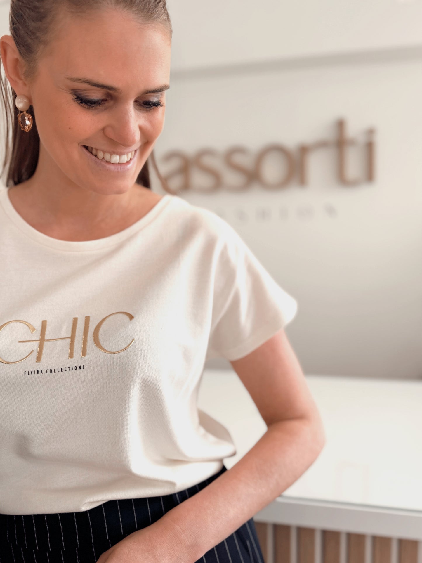 T-shirt CHIC - goud/crème